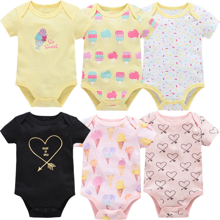 Baby Onesie Set, 6 Pieces Short Sleeve Outfit
