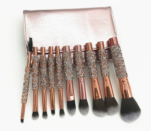 10-Piece Diamond Makeup Brush Set with Pouch