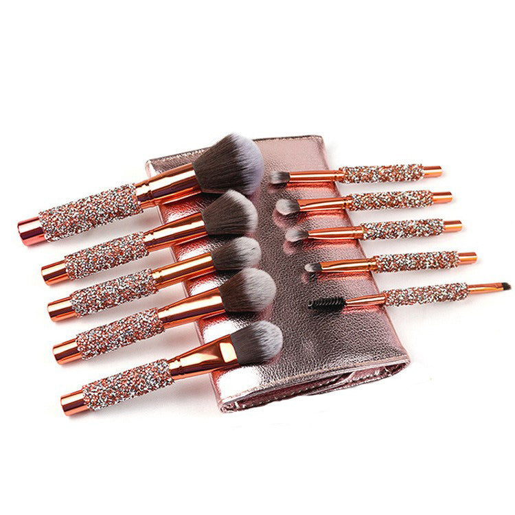 10-Piece Diamond Makeup Brush Set with Pouch