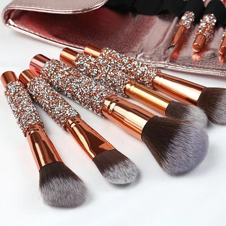 10-Piece Diamond Makeup Brush Set with Pouch