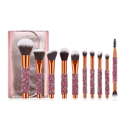 10-Piece Diamond Makeup Brush Set with Pouch