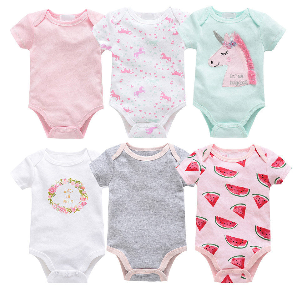 Baby Onesie Set, 6 Pieces Short Sleeve Outfit